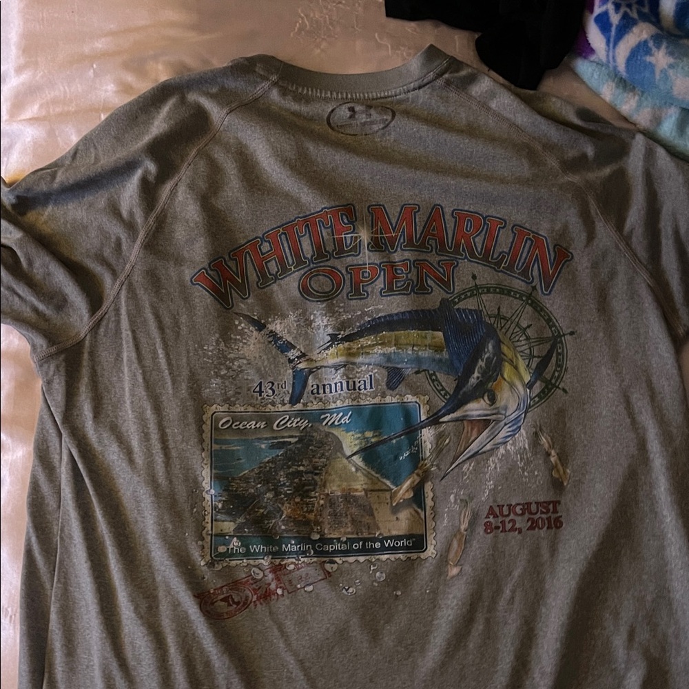 Under Armour Gray White Marlin Open Long Sleeve Tee